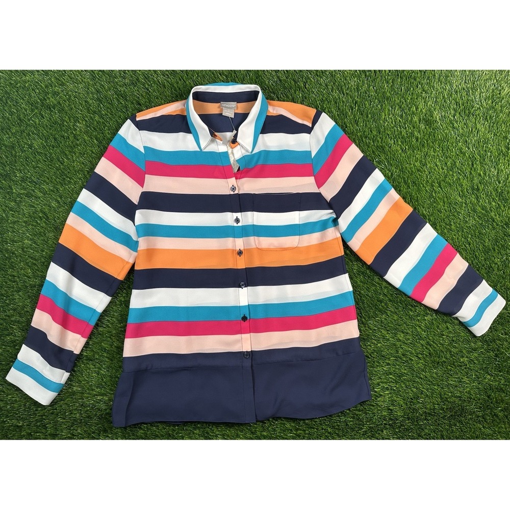 NEW Chico's Convertible 2 Piece Twin Set Bold Multi Color‎ Stripes Size Small - Picture 7 of 9